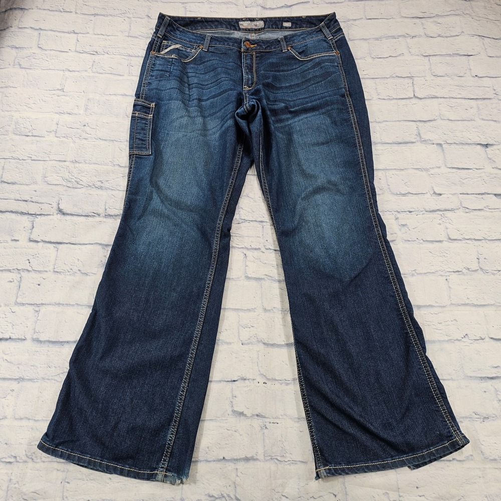 Ariat Rebar Bootcut Jeans Womens 34L Dark Wash Mid Rise Workwear Denim Distress